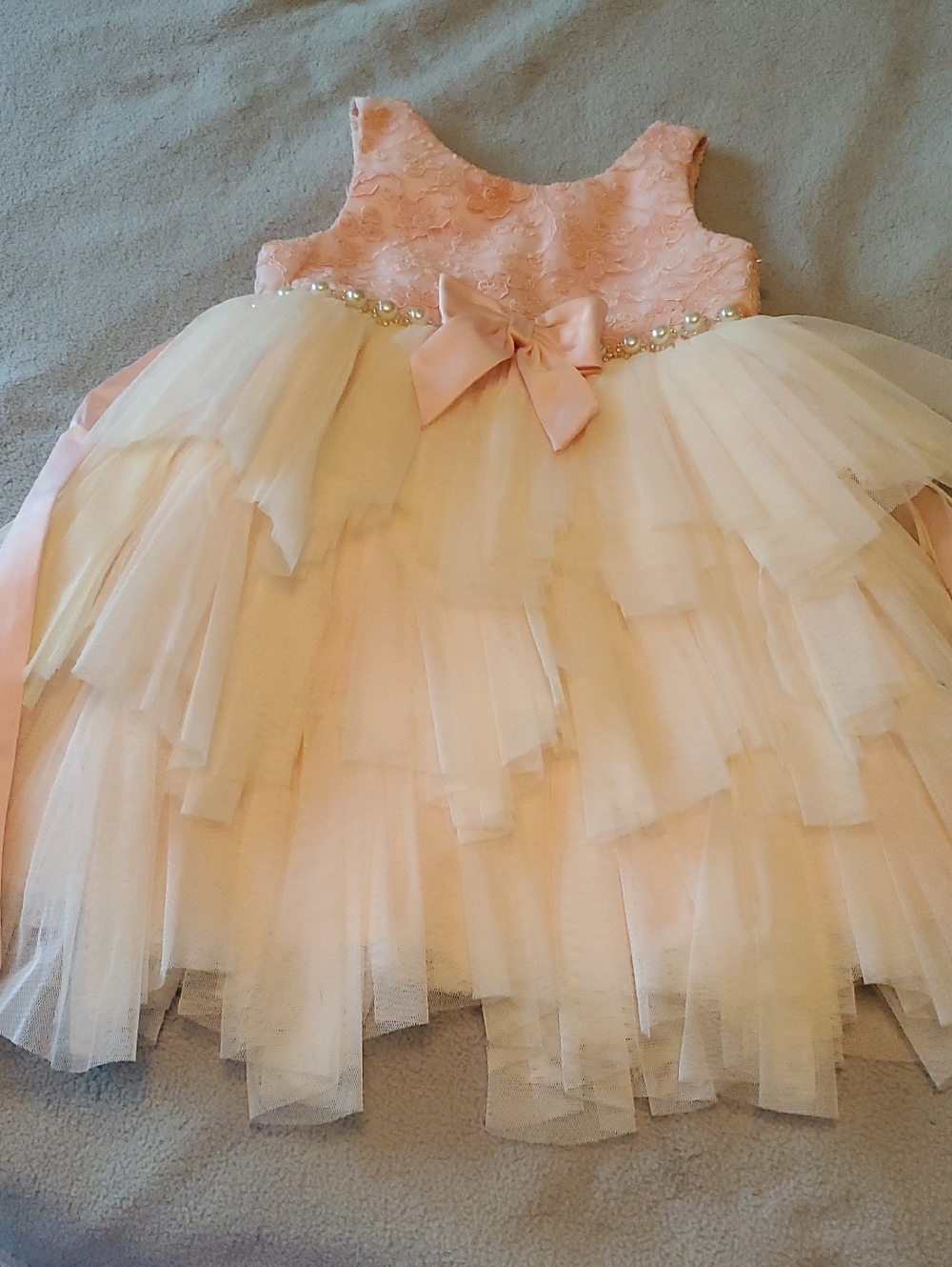 Pink Tulle Layered Girls' Dress with Bow